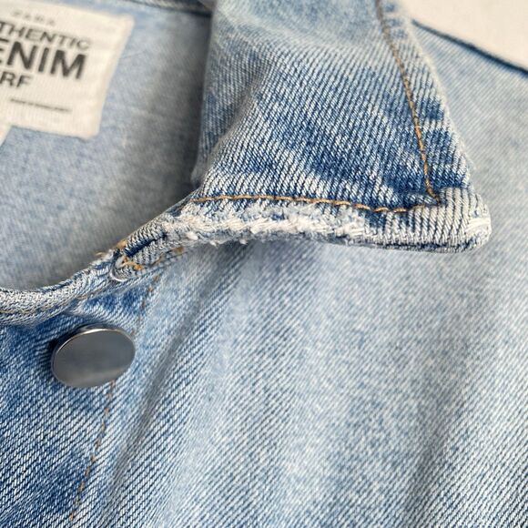 Zara Trafaluc Jean Jacket Women M Blue Denim Distressed Oversized Trucker Grunge - Picture 6 of 9